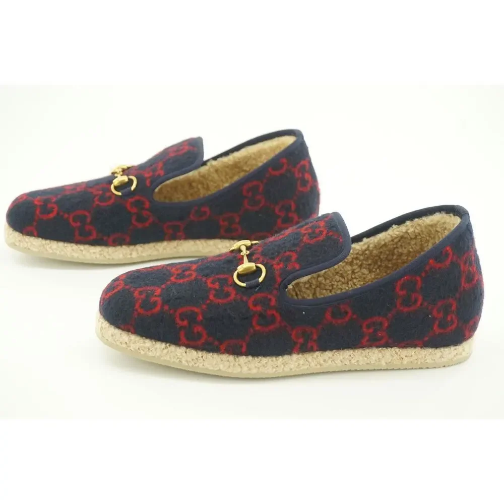 Gucci Fria GG Horsebit Espadrille Loafer Blue Size 7.5G men dress shoe Wool Fur